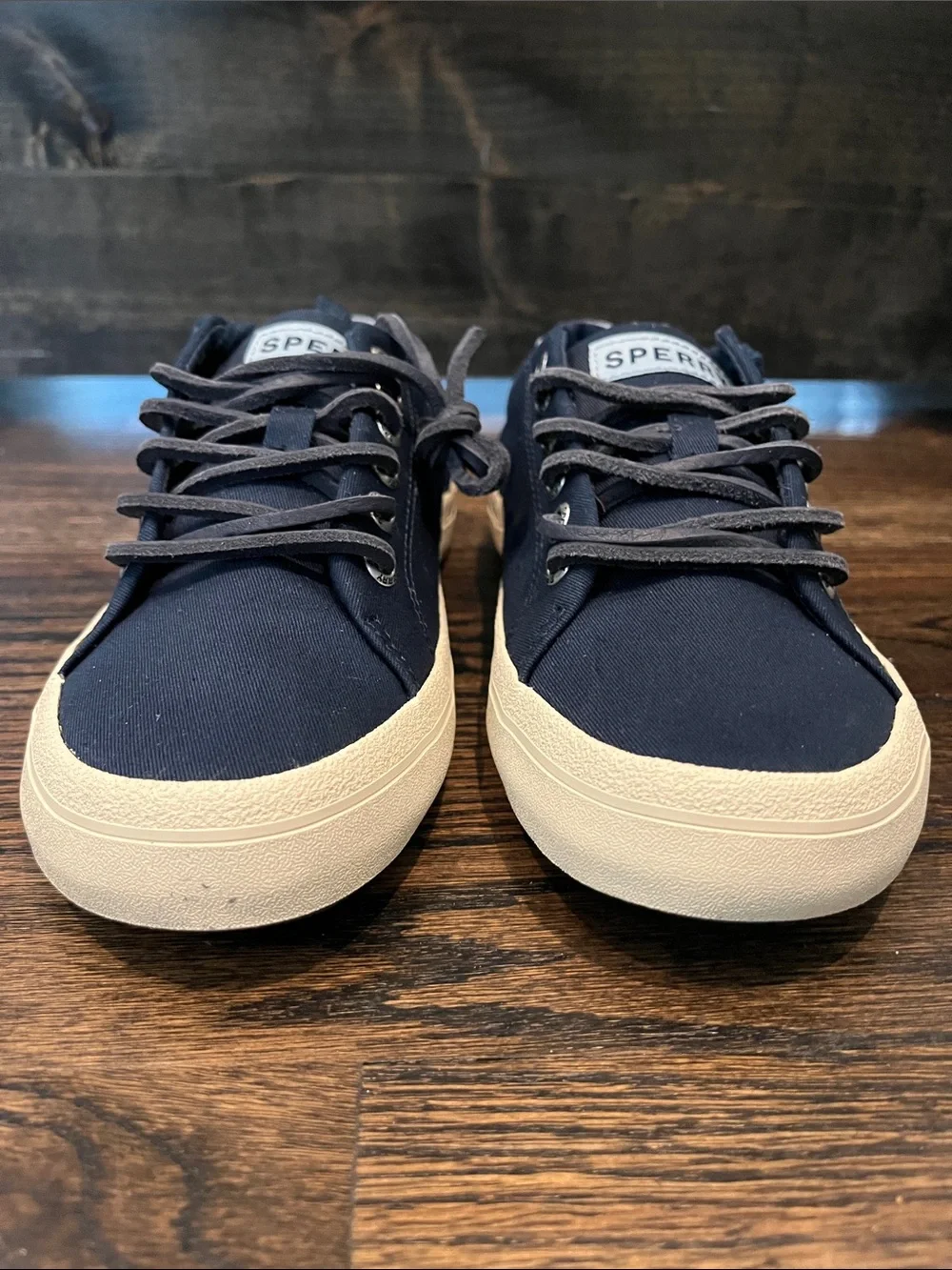 NEW Sperry Men's Navy Canvas Boat Shoes with Cream Sole